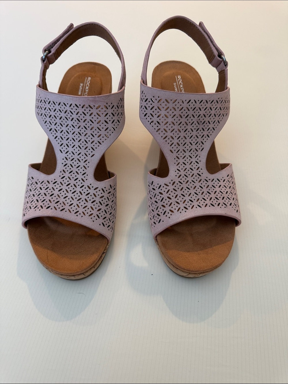 Rockport Lavender Laser-Cut Wedge Sandals - Pink